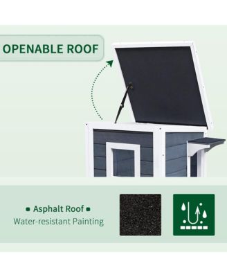 Outdoor Cat House with Escape Door, Weatherproof 2-Story Wooden Feral Cat Shelter with Opening Asphalt Roof, Dark Gray