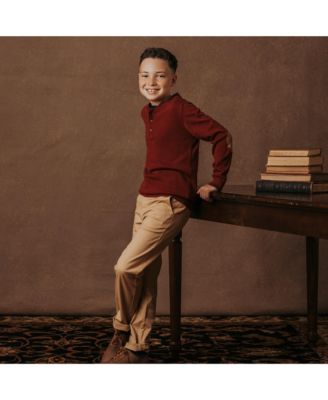 Boys Organic Long Sleeve Henley Pullover Sweater with Elbow Patches