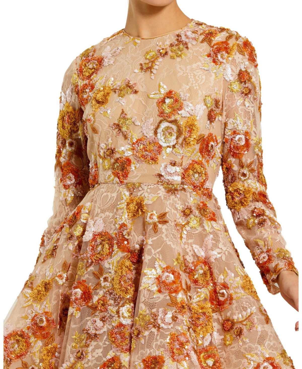 Mac Duggal Women's High Neck Long Sleeve Sequin A Line Mini Dress