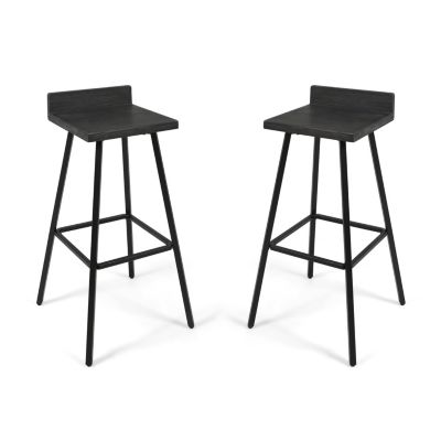 Streamdale Bidwell Acacia Wood And Iron Bar Stools With Footrests