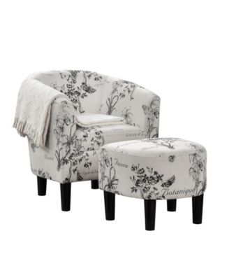 26.25" Print Canvas Churchill Accent Chair with Ottoman