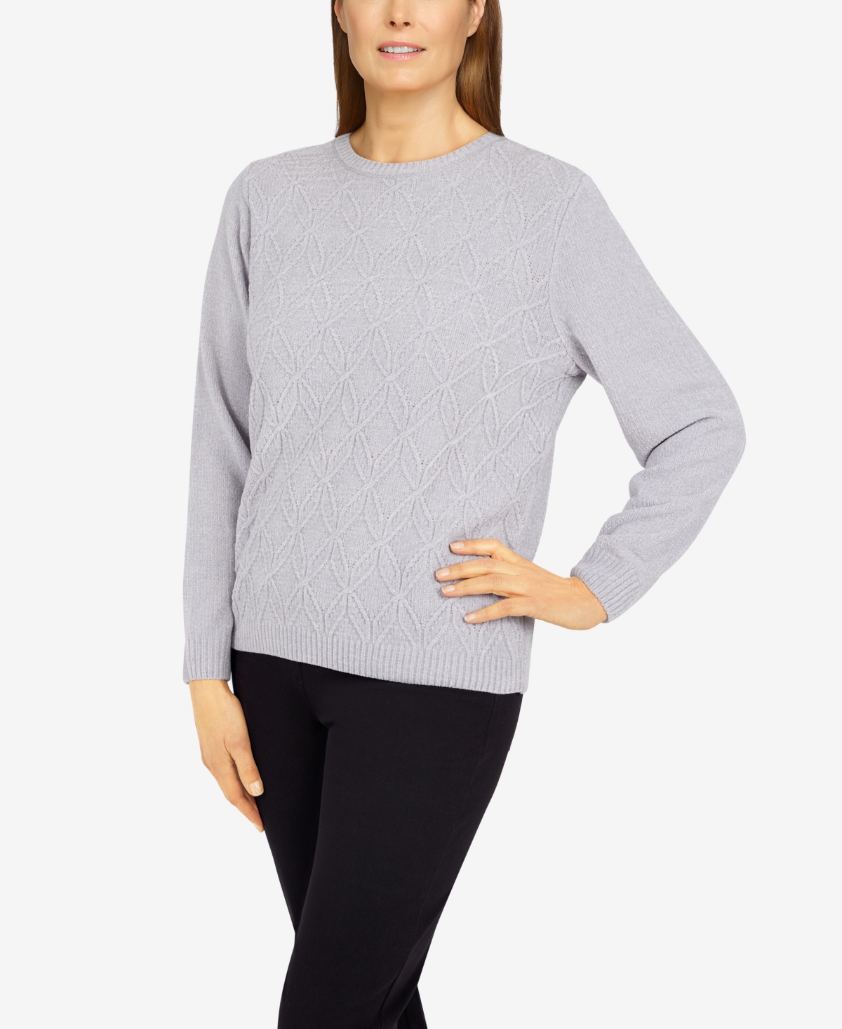 Alfred Dunner Petite Classic Chenille Pullover Sweater In Grey