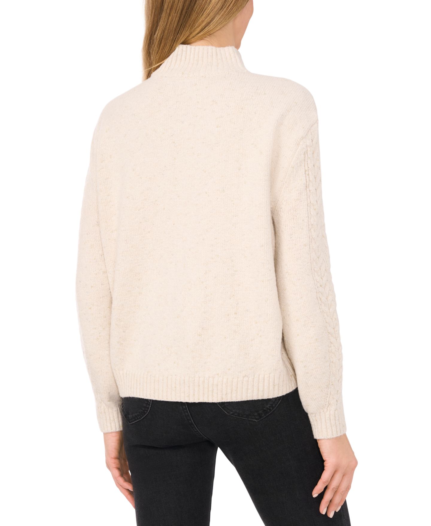 Женский свитер CeCe Mock Neck Cable-Knit Drop-Shoulder, цвет: Берёзовый — фото 2
