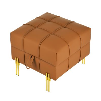 Streamdale Orange Leather Storage Ottoman with Golden Legs