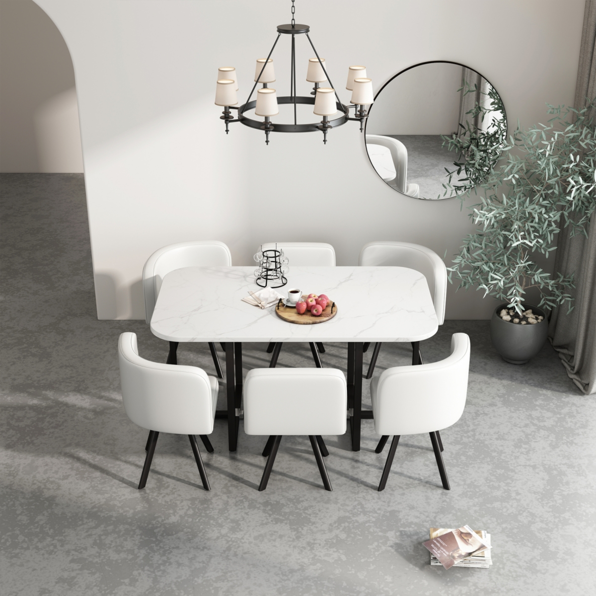 Streamdale Furniture Modern 7 Pieces Dining Table Set, Rectangle Dining Table with 6 Chairs for Dining Room, Kitchen
