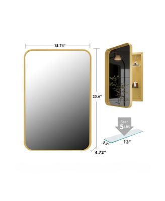 16x24 Inch Recessed Metal Framed Medicine Cabinet with Mirror and Adjustable Shelves Wall Mirror with Storage for Bathroom, Matte Gold