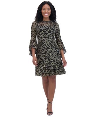 Petite Bell-Sleeve Sequined A-Line Dress