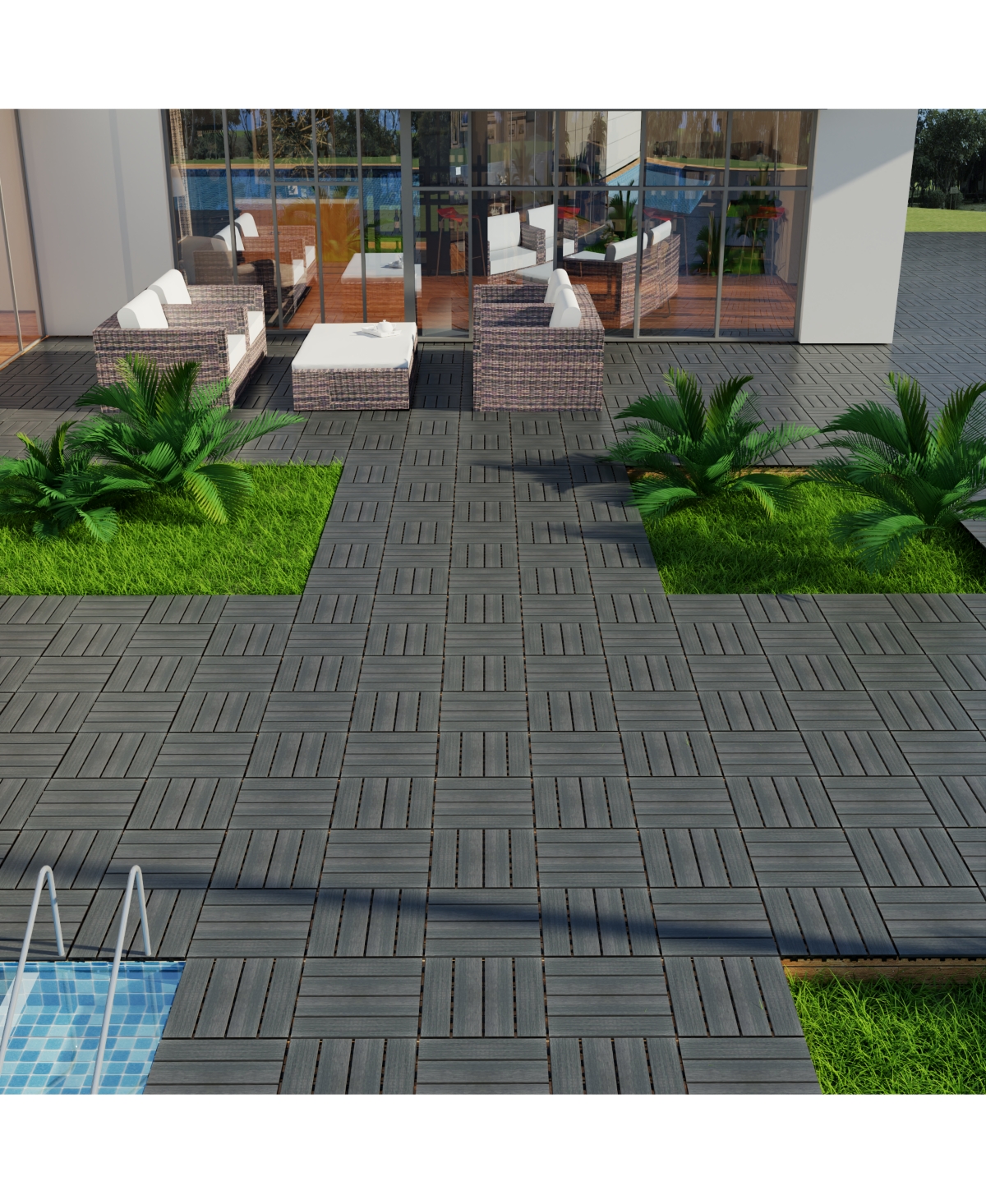 Streamdale Furniture Patio Floor Tiles Pack of 11 Wpc Wood-Plastic Composite Patio Deck Tiles Diy Interlocking Decking Tiles, Quick Deck Floor Tile, C