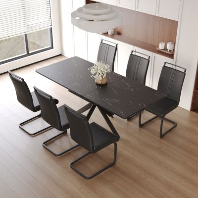Extendable Dining Set for 6-8 with Soft Padded Chairs