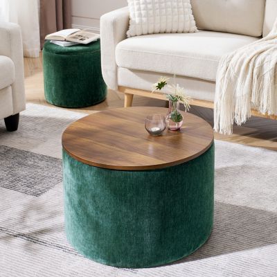 Chenille Storage Ottoman with Stool