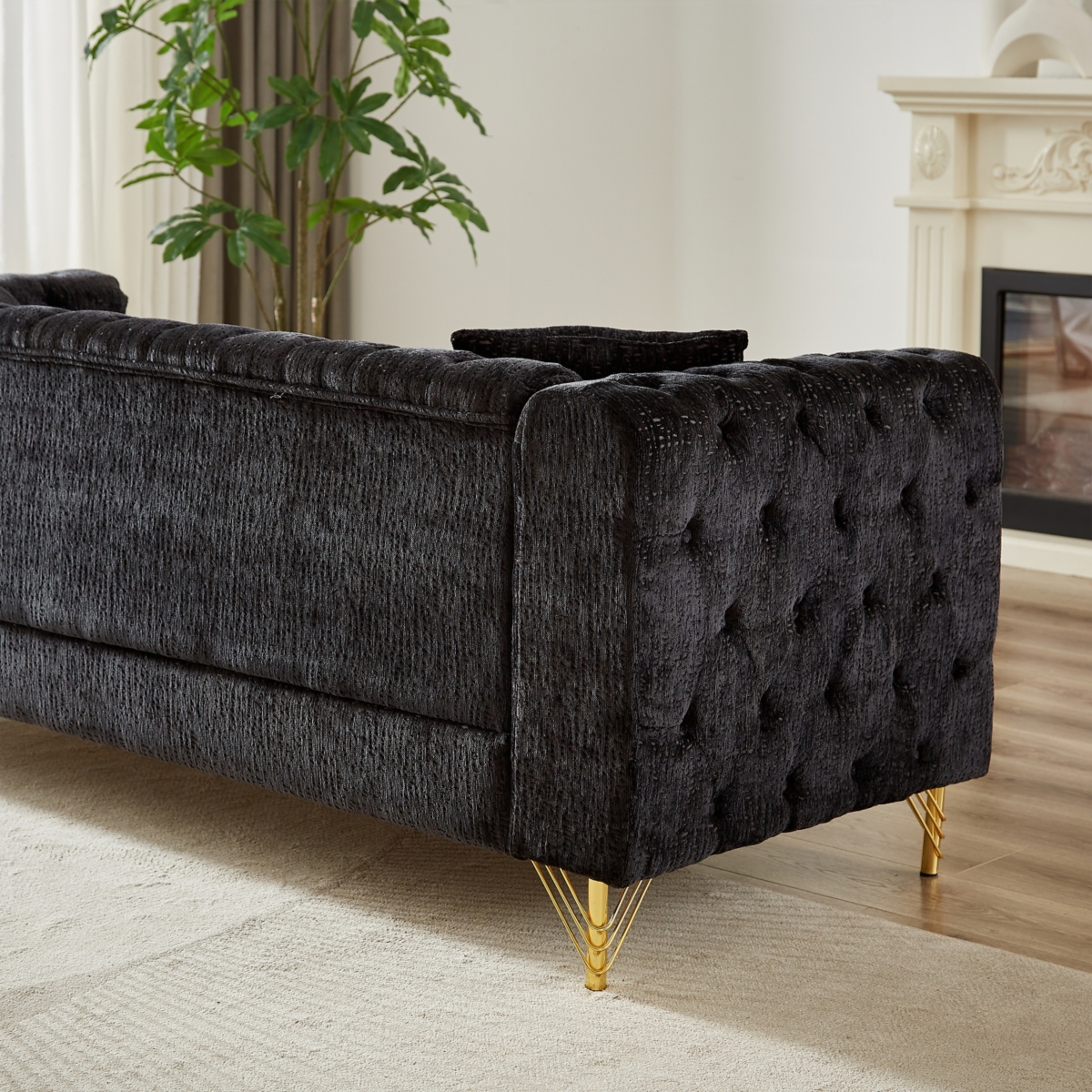 Streamdale Furniture Chenille Pull Buckle Design Sofa for Living Room, Buttons Tufted With Copper Nail Decoration Armrest, Modern Couch Upholstered Bu