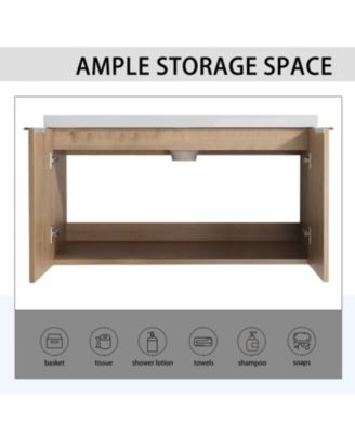 2-Pc Plywood Wall-Mounted Bathroom Vanity with Resin Sink, Soft-Close Doors & Side Cabinet