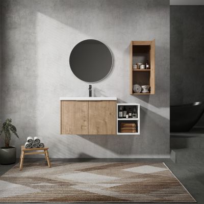 Streamdale 42" Wall-Mount Vanity with Sink, Side Cabinet & Soft Close