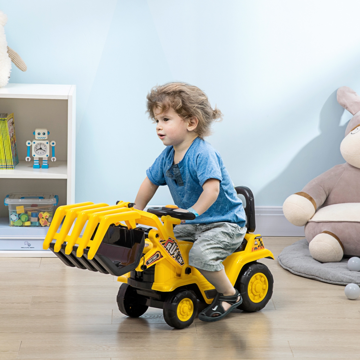 Streamdale Furniture Kids Excavator Ride-on Pulling Cart with Sound Effects, Kids Digger Sit n Scoot Ride-on Toy for Toddler or Preschool Age with Und