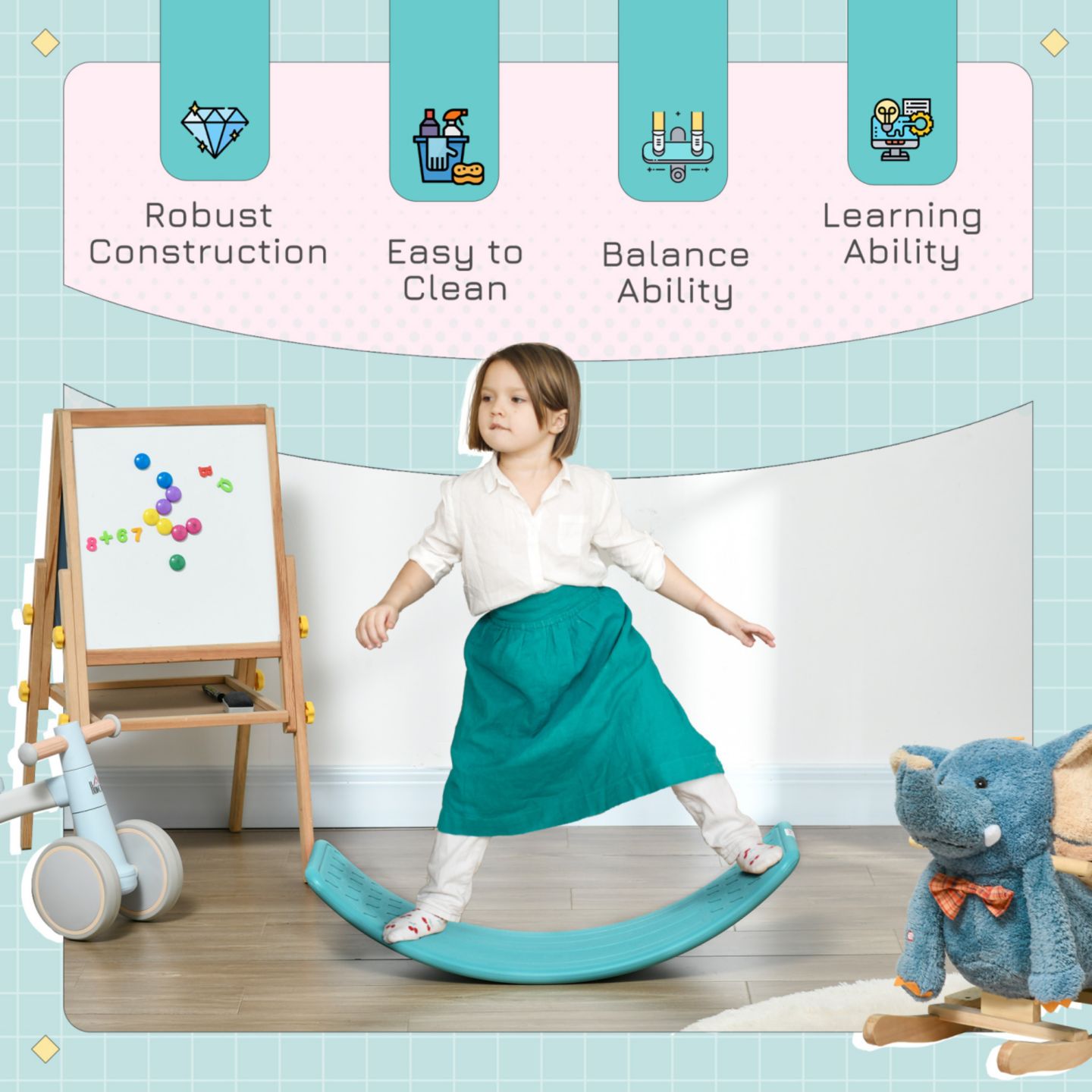 Детская игрушка Streamdale Furniture Kids' Wobble Balance Board, Ages 3-6, цвет: Синий — фото 5