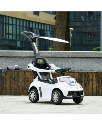 Push Car for Kids 1-3 Years, 3 in 1 Ride on Sliding Car, Foot to Floor Baby Push Car with Removable Handle, Music, Horn, Canopy, Safety Guardrail for Boys and Girls, White