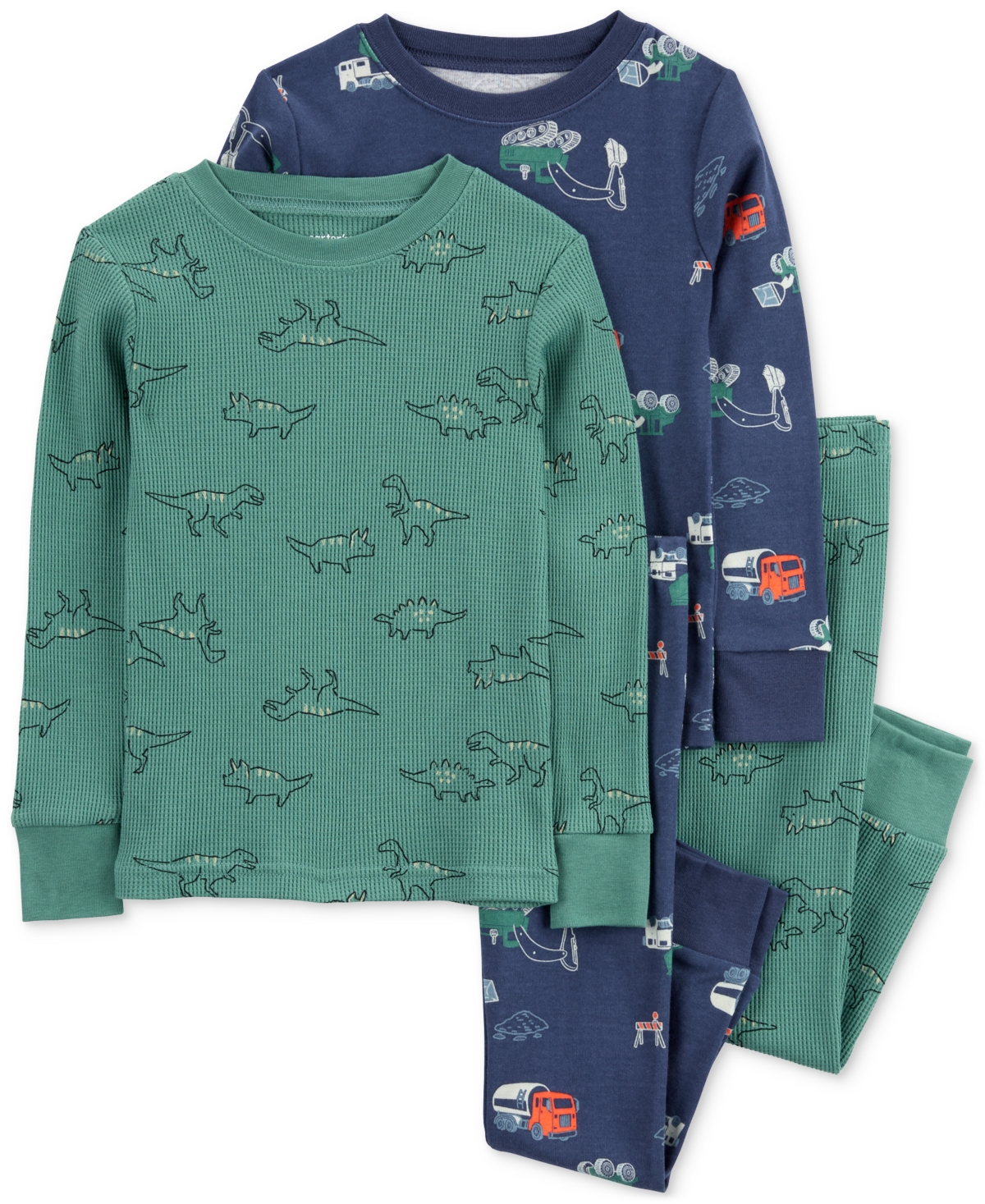 Carter's Babies' Toddler Boys Dino & Trucks Pajamas, 4 Piece Set In Green,blue
