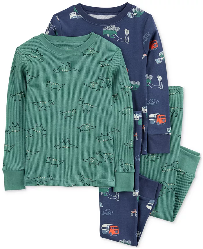  Carter's Toddler Boys Dino & Trucks Pajamas, 4 Piece Set