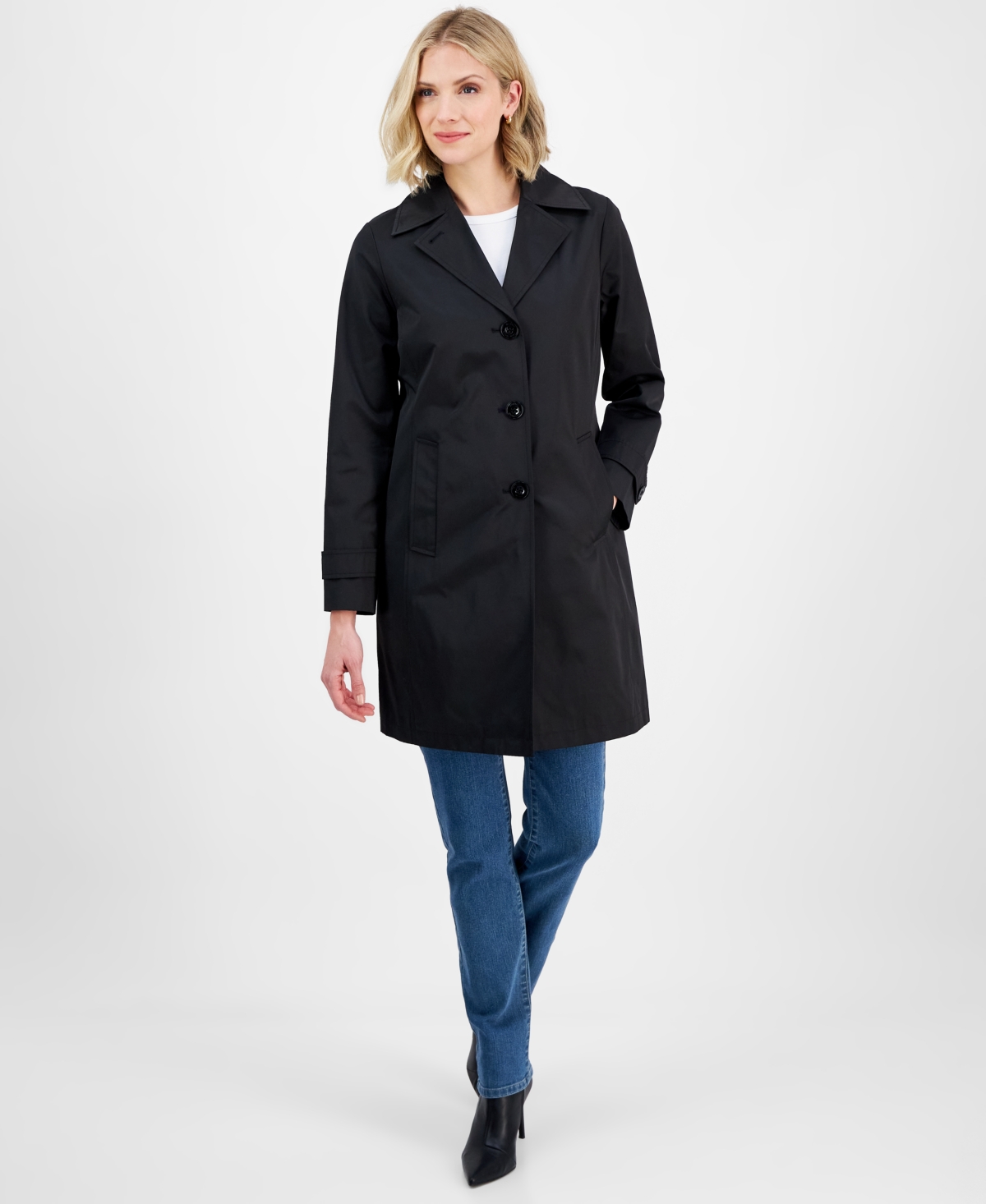Michael Kors Michael  Women's Notched Collar Button-front Coat, Exclusively At Macy's In Black