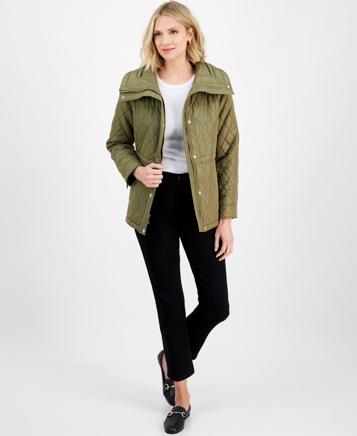 Michael Kors Michael  Women's Quilted Hooded Zip-front Coat, Exclusively At Macy's In Safari Green