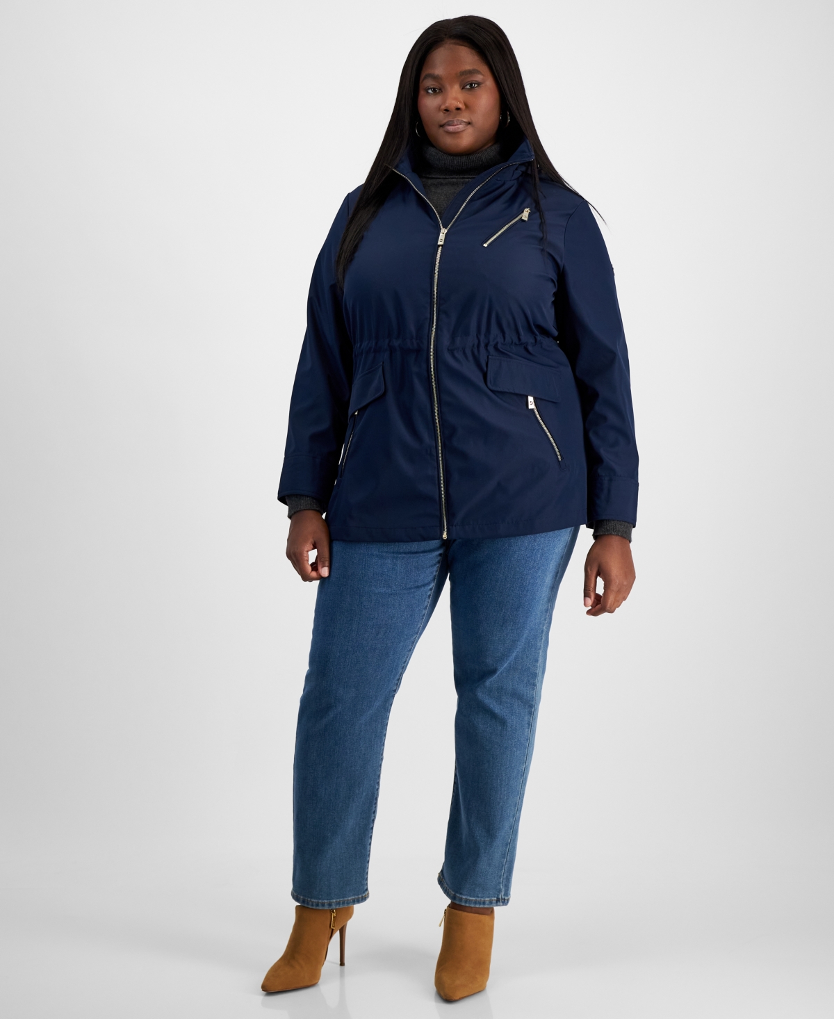 Michael Kors Michael  Plus Size Hooded Water-resistant Anorak Coat In Midnight
