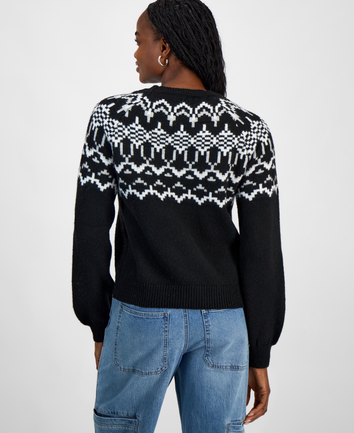 And Now This Trendy Plus Size Fair Isle Crewneck Sweater, Exclusively At Macy's In Black Fairisle