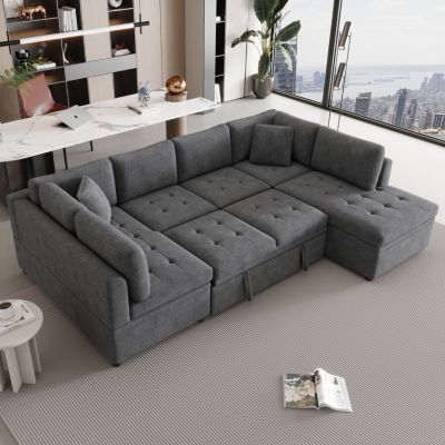 117" Oversized U-Sofa Couch Bed with Pillows