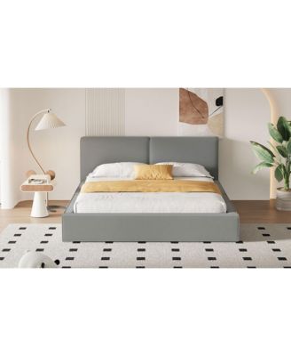 Beige Velvet Queen Upholstered Platform Bed
