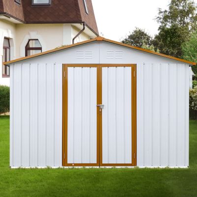Metal Garden sheds 10ftx12ft outdoor storage sheds White+Yellow