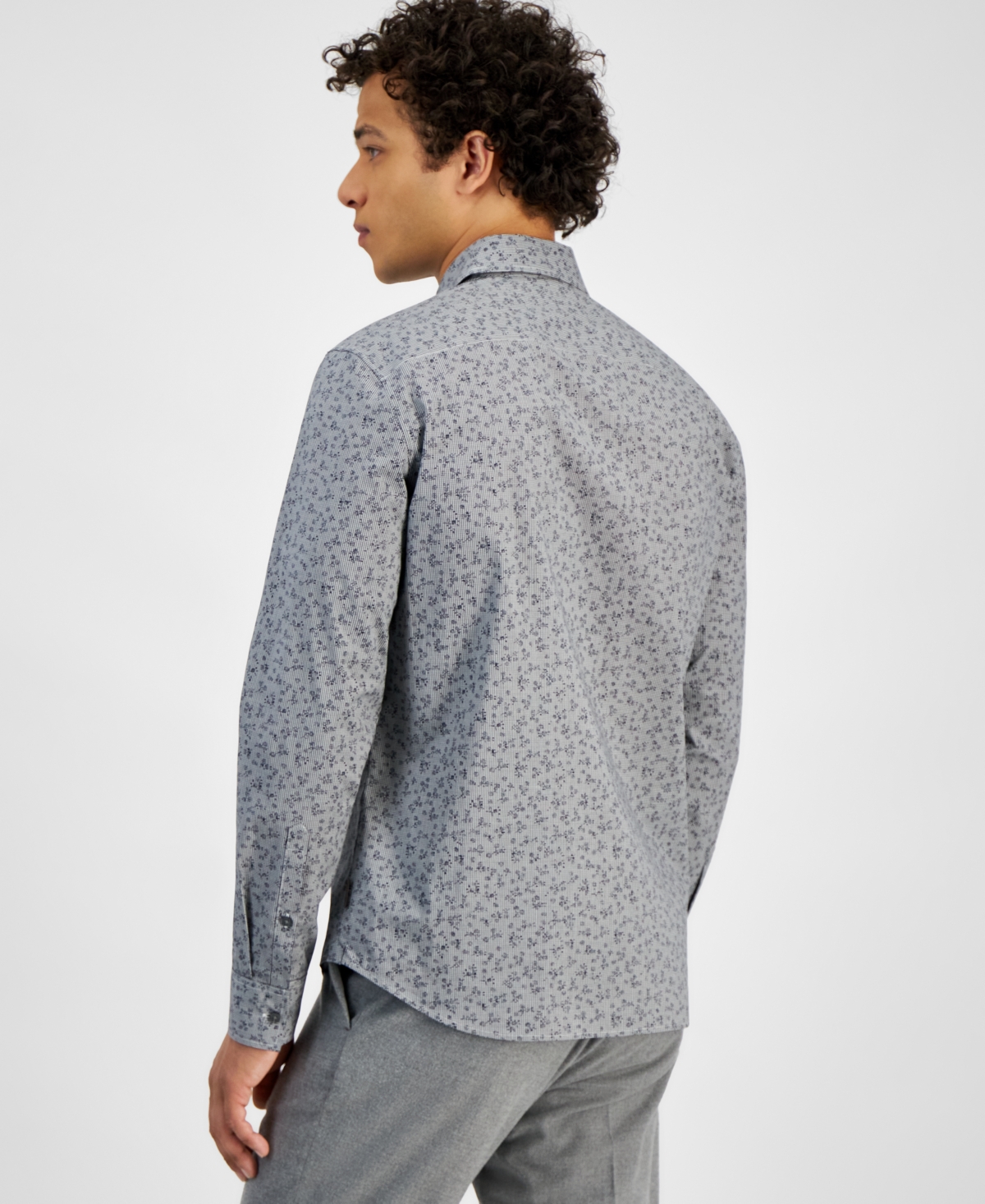 Michael Kors Men's Slim-Fit Stretch Floral Gingham Dobby Button-Down Shirt
