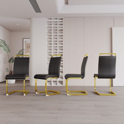 Modern Faux Leather Dining Chairs with Golden Metal Legs (Set of 4)