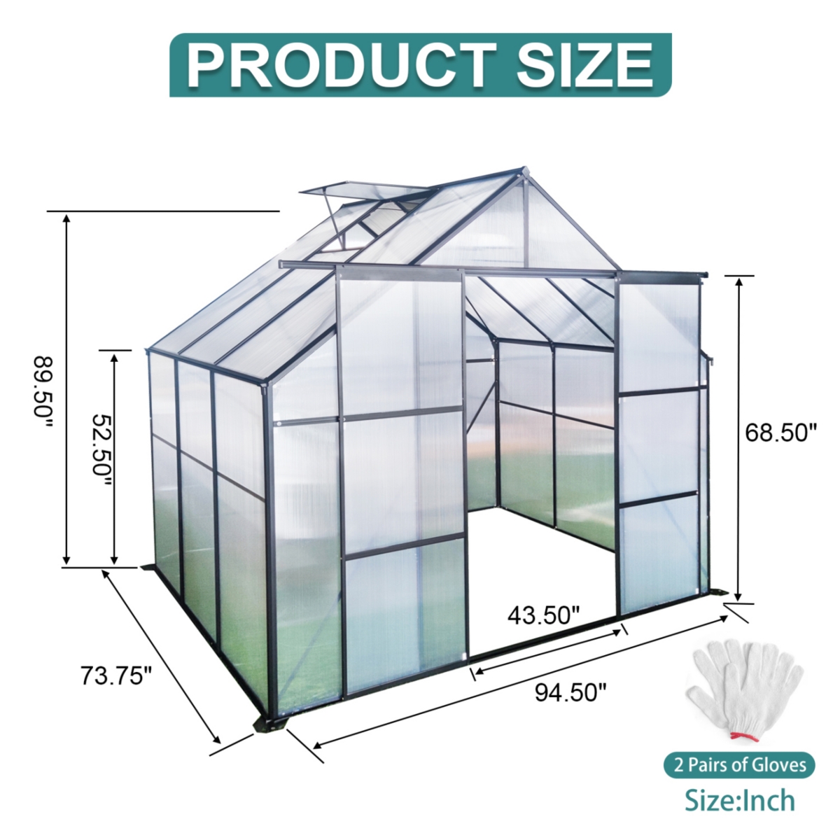 Streamdale Furniture 8X6FTDouble Door Polycarbonate Greenhouse Raised Base and Anchor Aluminum Heavy Duty Walk-in Greenhouses for Outdoor Backy
