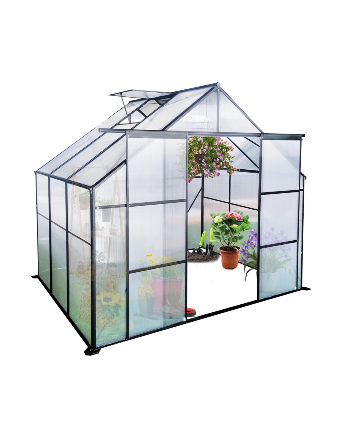 Streamdale Furniture 8X6FTDouble Door Polycarbonate Greenhouse Raised Base and Anchor Aluminum Heavy Duty Walk-in Greenhouses for Outdoor Backy