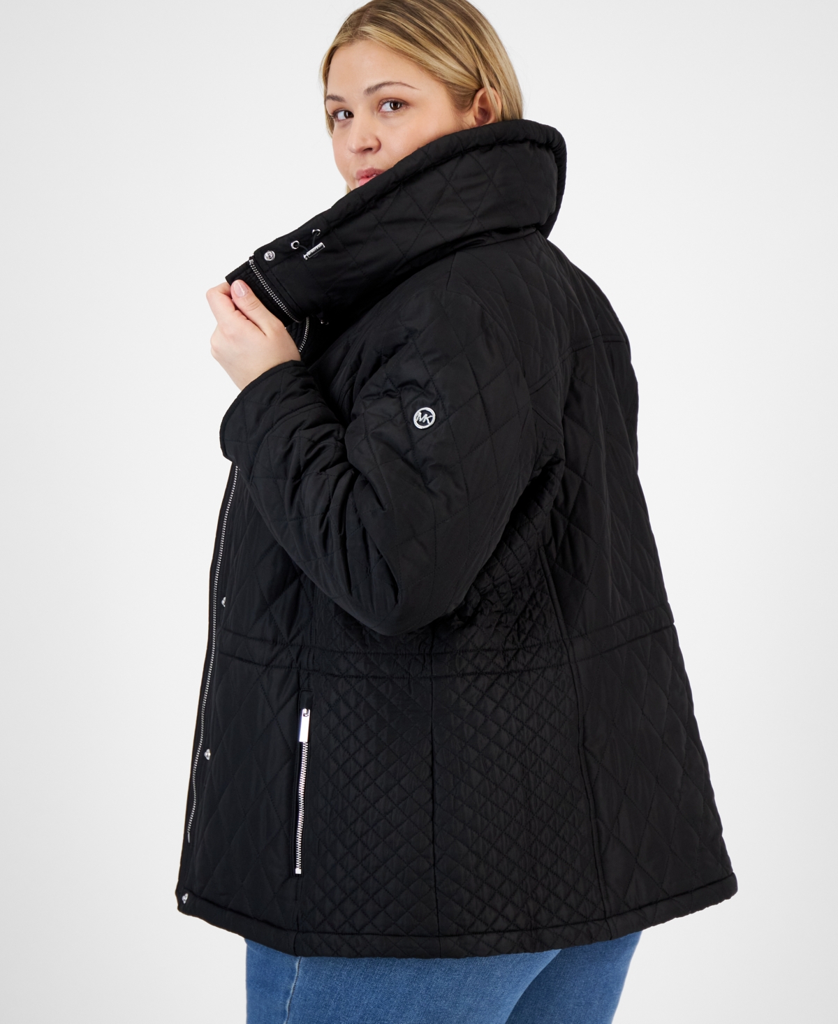 Michael Kors Michael  Plus Size Quilted Hooded Anorak Coat In Black