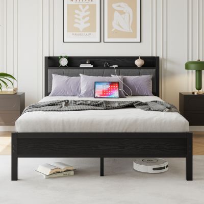 Streamdale Queen Bed Frame with Storage, Charging Station, Noise-Free