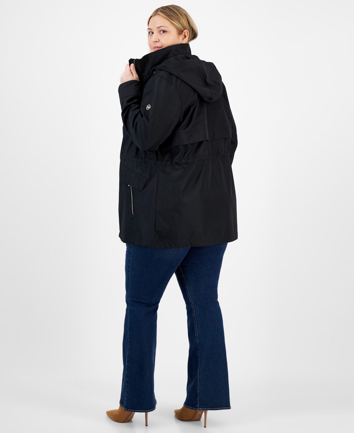 Michael Kors Michael  Plus Size Hooded Water-resistant Anorak Coat In Black