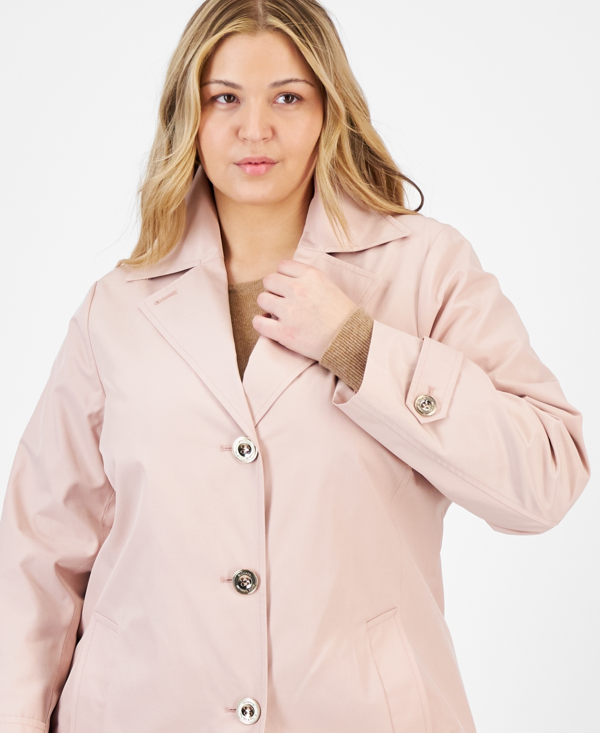 Michael Kors Michael  Plus Size Notched Collar Button-front Coat, Exclusively At Macy's In Rosewater