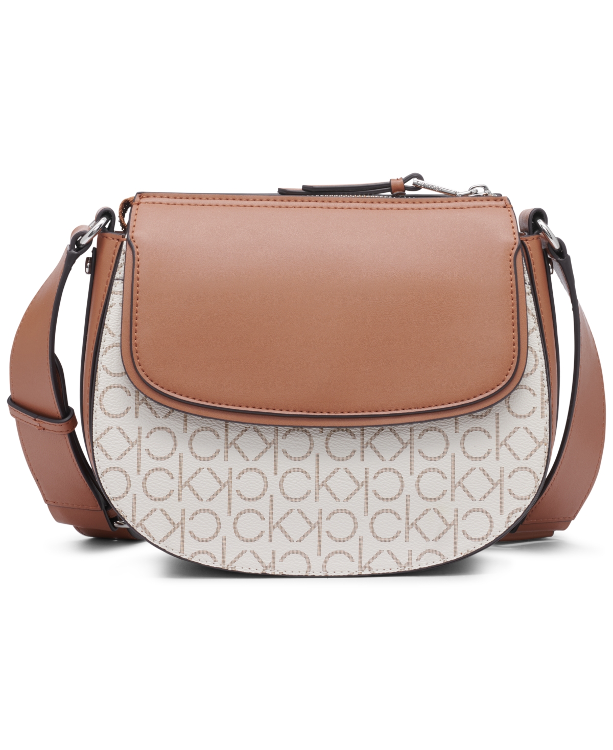 Calvin Klein Bella Signature Adjustable Crossbody In Van Khk,caramel