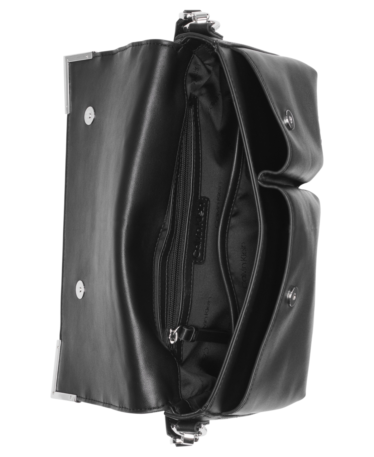 Shop Calvin Klein Mica Flap Convertible Shoulder Bag In Black,silver