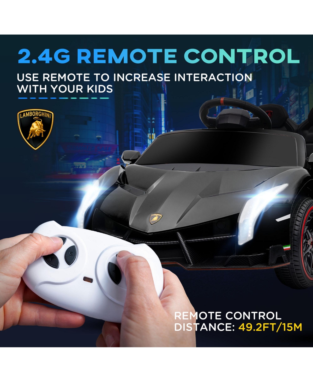 Streamdale Furniture Lamborghini Veneno Licensed Kids Electric Car with Bluetooth, 12V Ride on Car with Butterfly Doors, Remote Control, Portable Batt