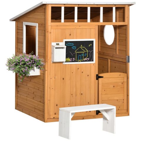 Детская игрушка Streamdale Furniture Wooden Playhouse for Kids Outdoor with Working Door, Windows, Mailbox, Bench, Flowers Pot Holder, 48" x 42.5" x 53", цвет: Жёлтый