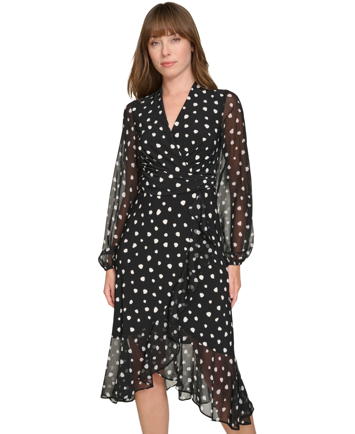 Tommy Hilfiger Women's Dot-Print Faux-Wrap Dress -Cream