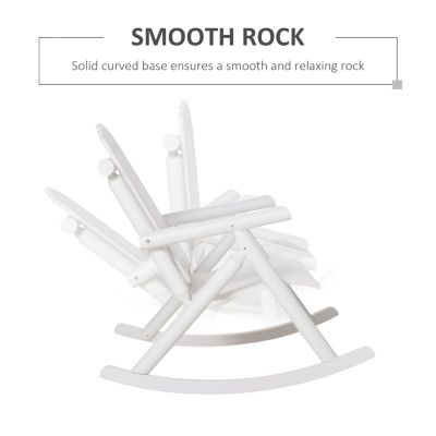 Outdoor Wooden Rocking Chair, Double-Person Rustic Adirondack Rocker with Slatted Seat, High Backrest, Armrests for Patio, Garden and Porch, White
