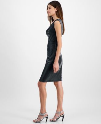 Petite Cowlneck Metallic-Threaded Cocktail Dress