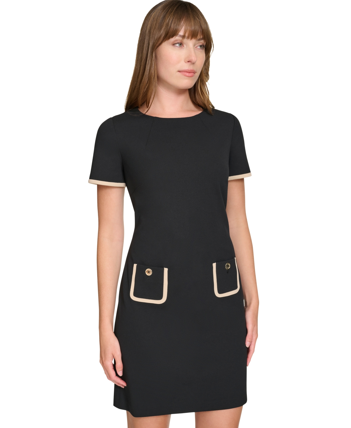 Tommy Hilfiger Women's Colorblocked Pocket Sheath Dress -Chino