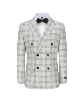 Men's 2 Piece Slim Fit Grey Check Double Breasted Suit