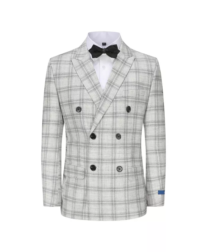 Men's 2 Piece Slim Fit Grey Check Double Breasted Suit - thumbnail 4
