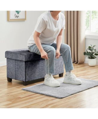 Foldable Tufted 30 Inch Linen Bench Storage Ottoman with Legs