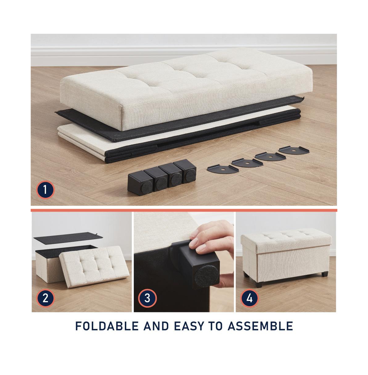 Ornavo Home Foldable Tufted 30 Inch Linen Bench Storage Ottoman with Legs