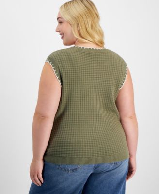 Trendy Plus Size Whip-Stitch Sweater Vest, Exclusively at Macy's 